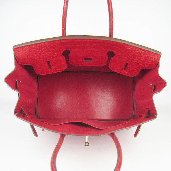 High Quality Fake Hermes Birkin 35CM Crocodile Veins Leather Bag Red 6089 - Click Image to Close